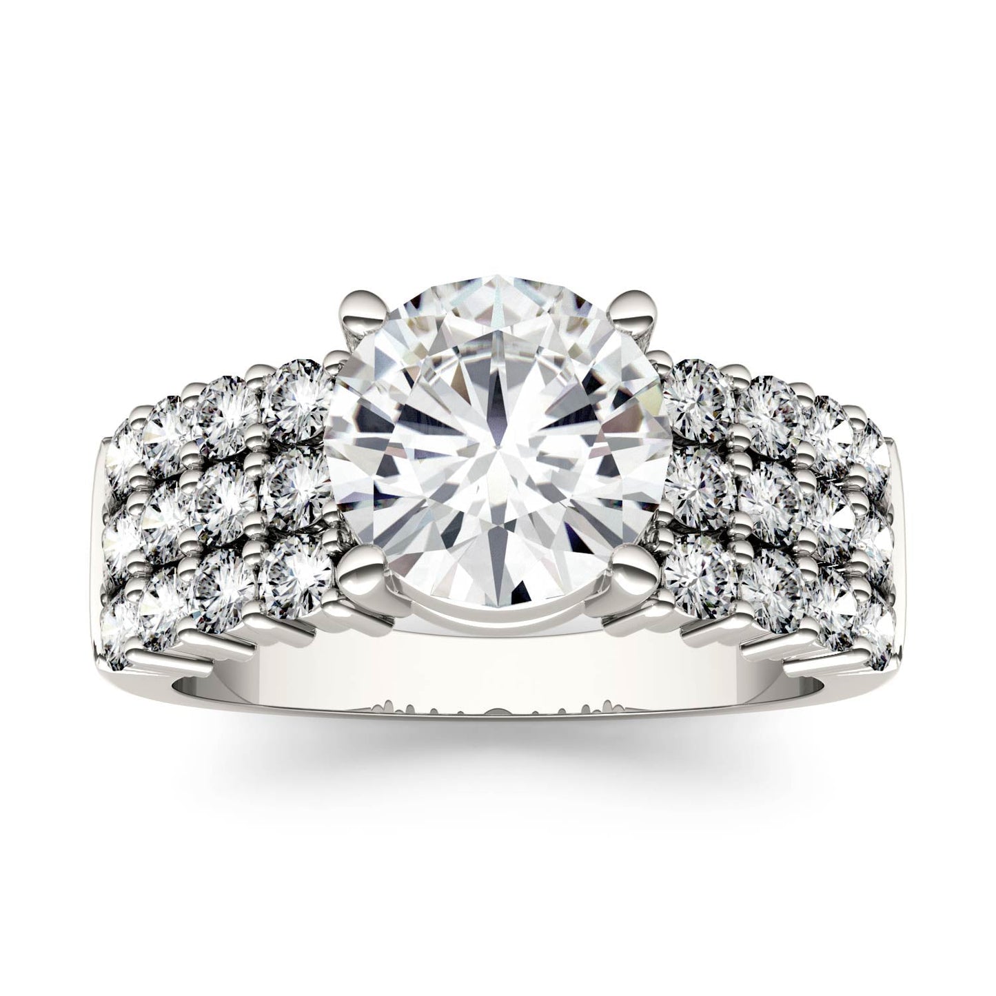 2.92 CTW DEW Round Moissanite Three-Row Engagement Ring in 14K White Gold