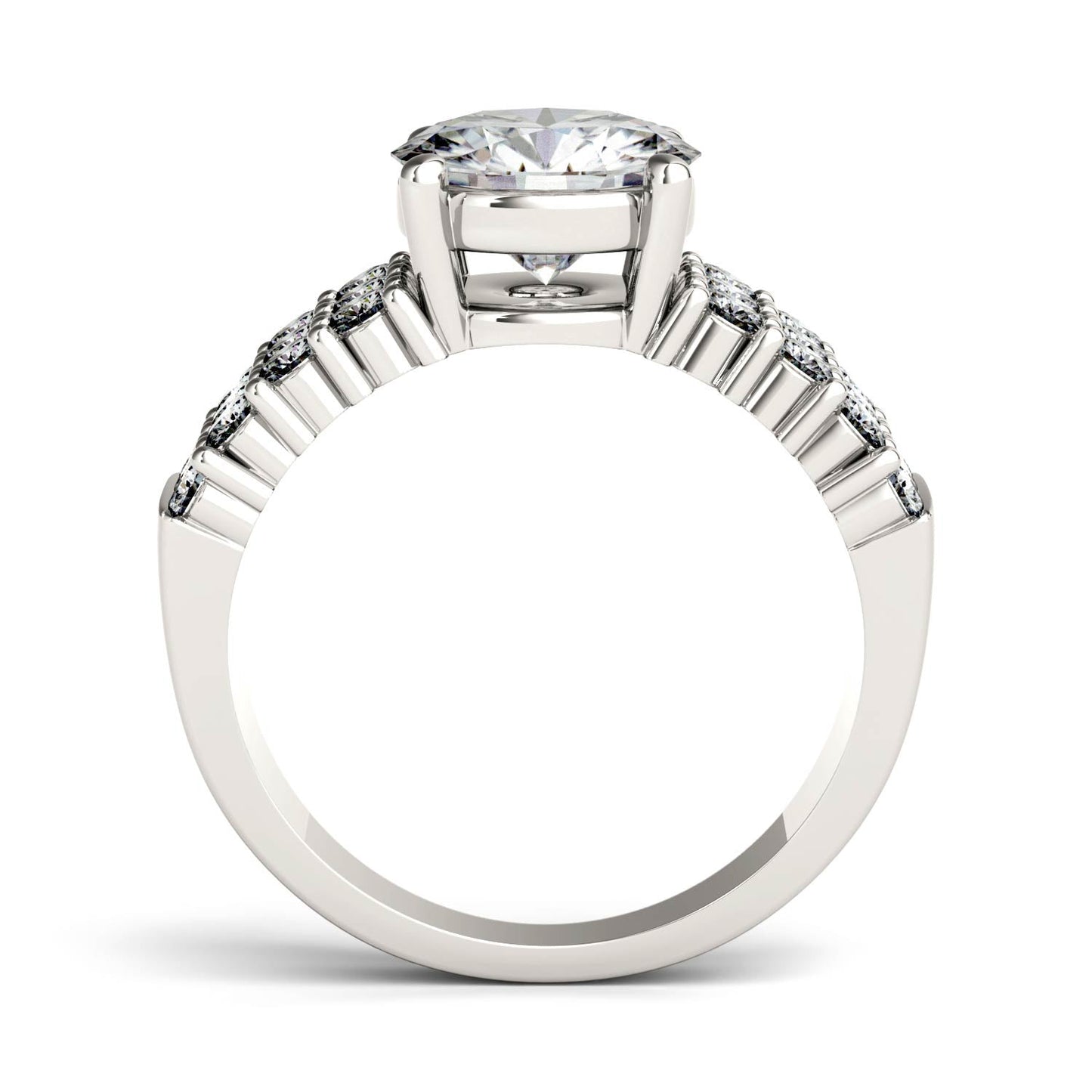 2.92 CTW DEW Round Moissanite Three-Row Engagement Ring in 14K White Gold