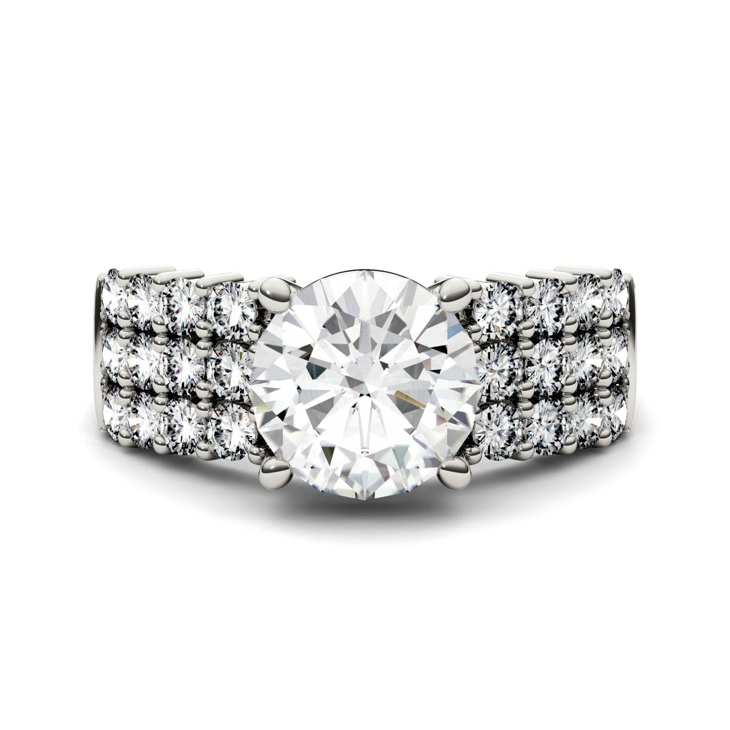 2.92 CTW DEW Round Moissanite Three-Row Engagement Ring in 14K White Gold