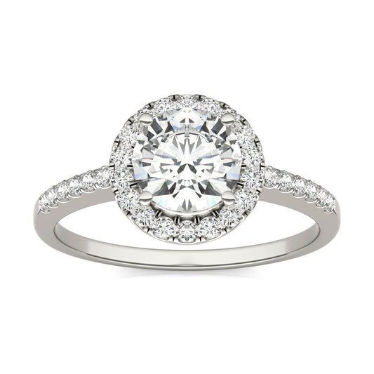1.30 CTW DEW Round Moissanite Halo Ring in 14K White Gold