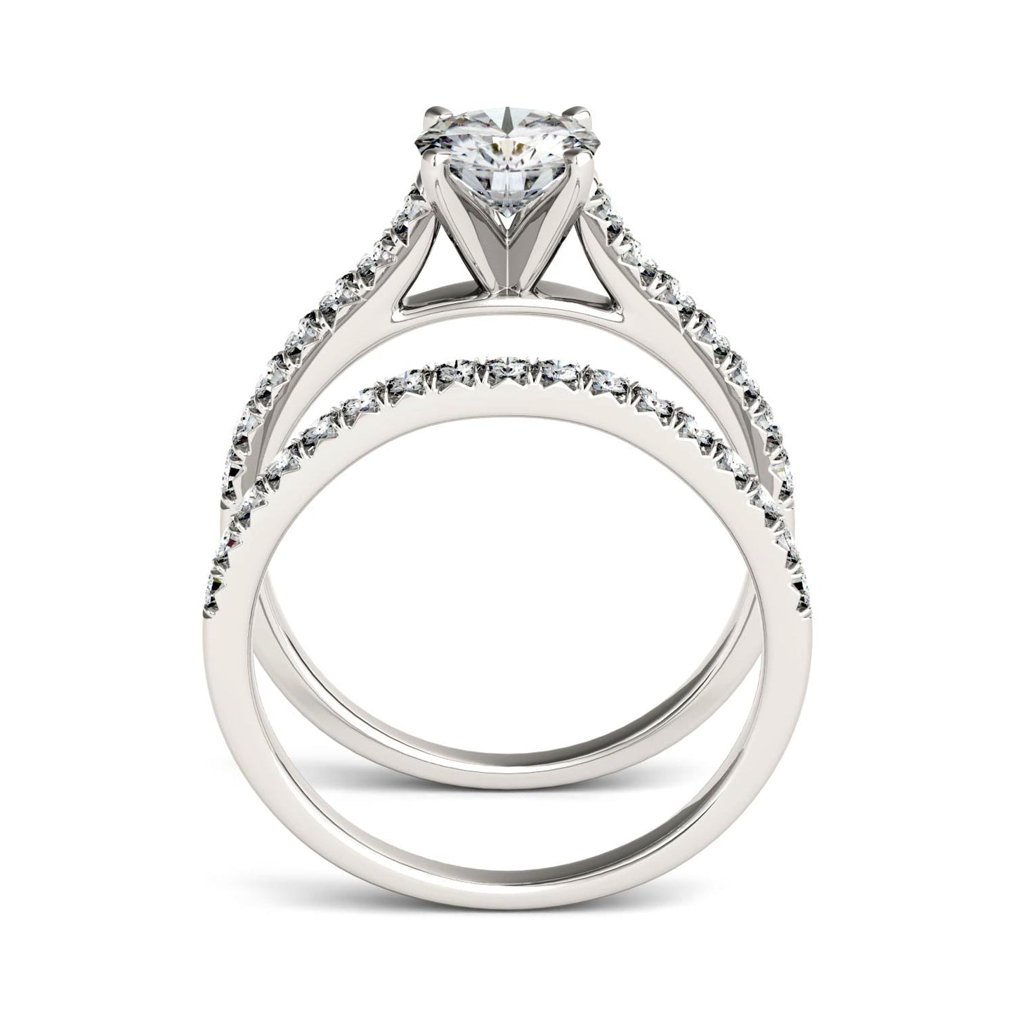 1.61 CTW DEW Round Moissanite Bridal Set in 14K White Gold