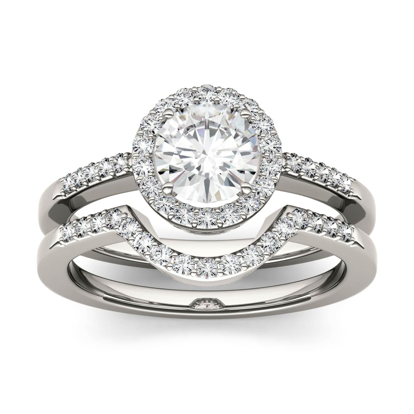 1.15 CTW DEW Round Moissanite Halo Set in 14K White Gold