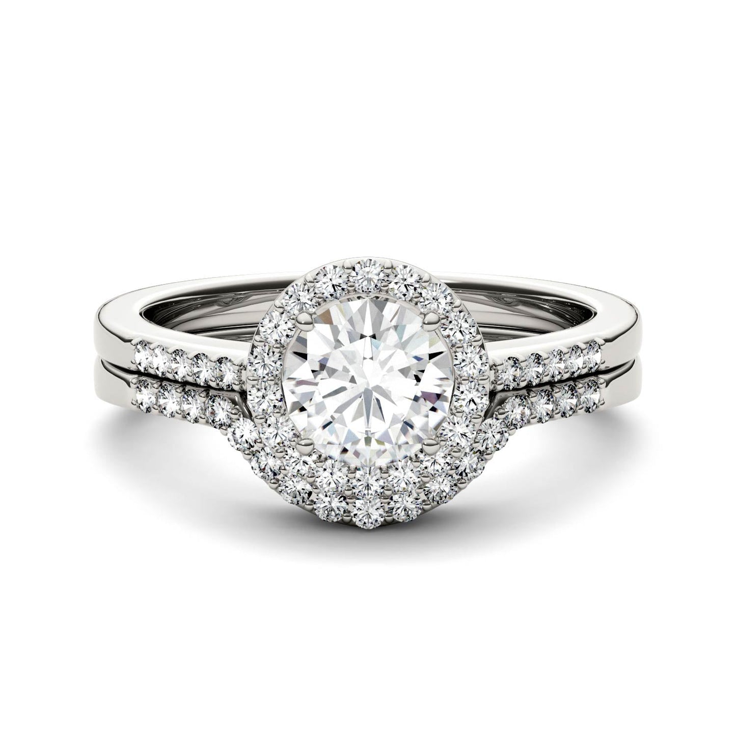 1.15 CTW DEW Round Moissanite Halo Set in 14K White Gold