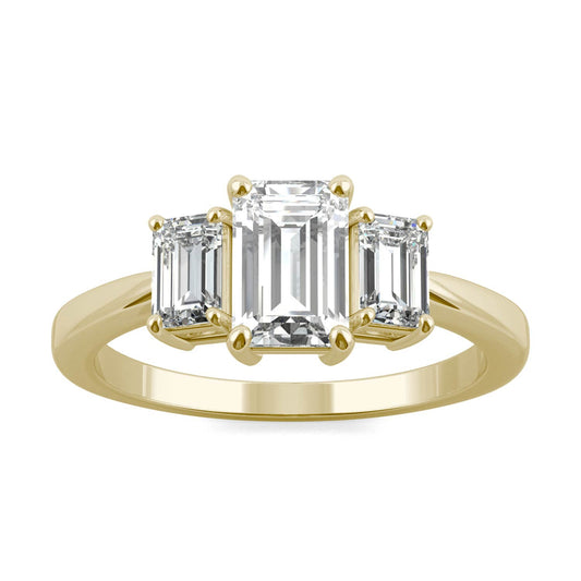 1.55 CTW DEW Emerald Moissanite Basket Ring in 14K Yellow Gold