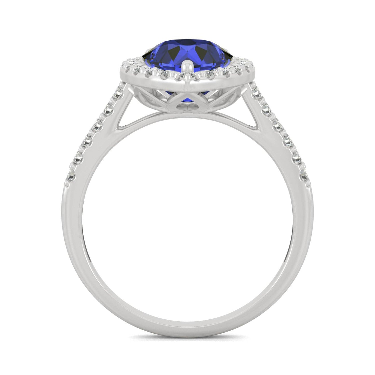 2.98 CTW DEW Pear Sapphire Halo Ring in 14K White Gold