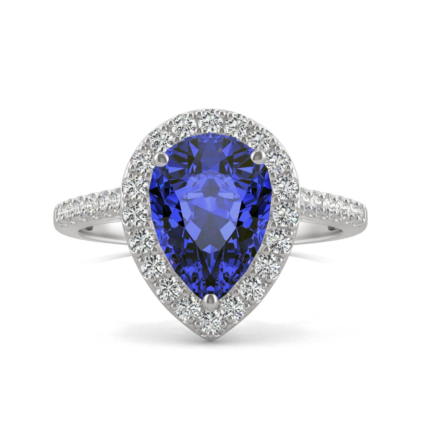 2.98 CTW DEW Pear Sapphire Halo Ring in 14K White Gold