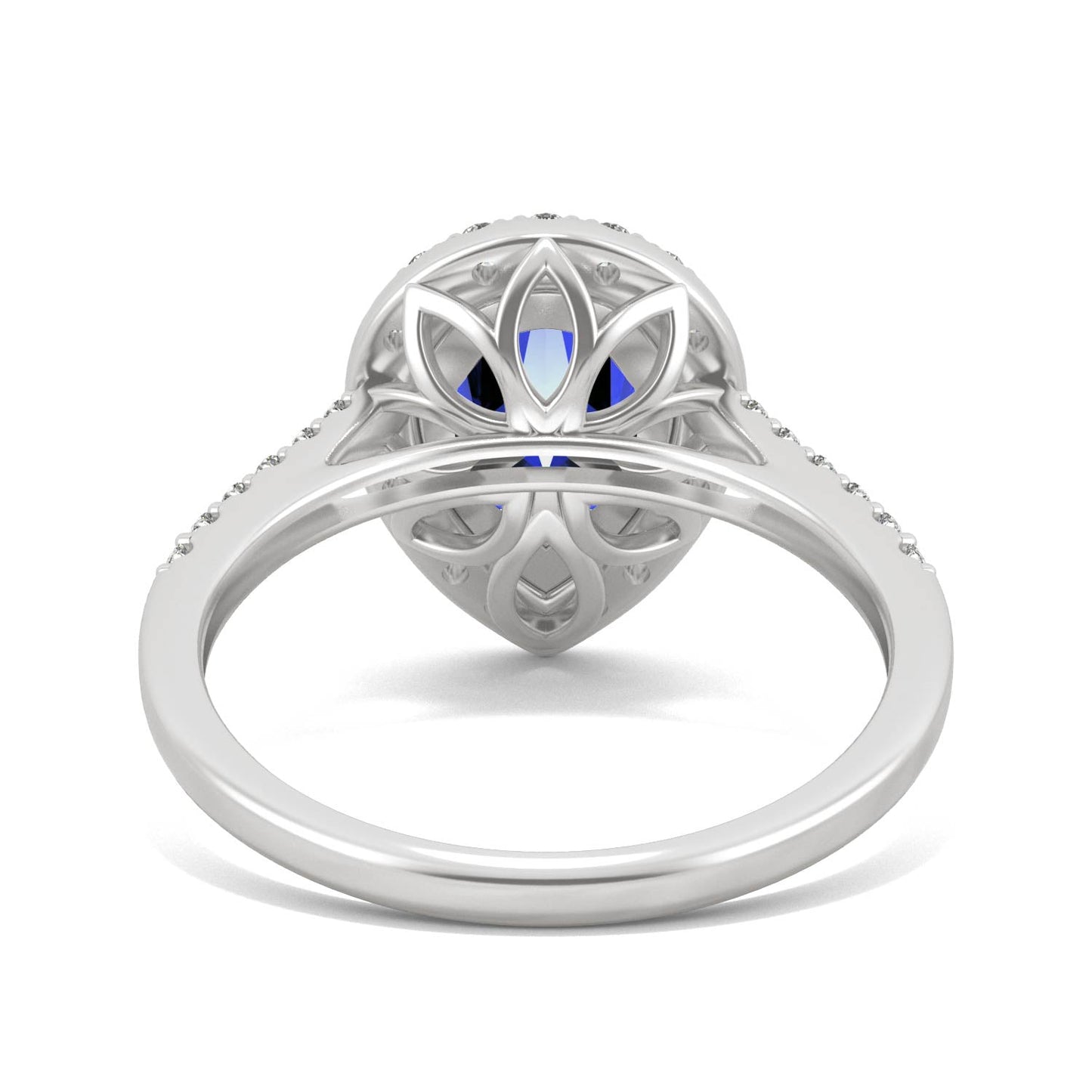 2.98 CTW DEW Pear Sapphire Halo Ring in 14K White Gold