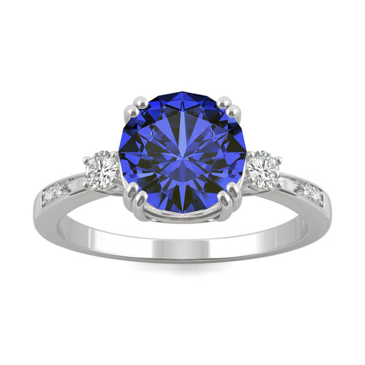 2.84 CTW DEW Round Sapphire Basket Ring in 14K White Gold