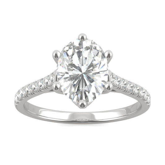 2.34 CTW DEW Oval Moissanite Engagement Ring in 14K White Gold