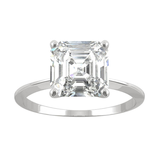 2.21 CTW DEW Asscher Moissanite Engagement Ring in 14K White Gold