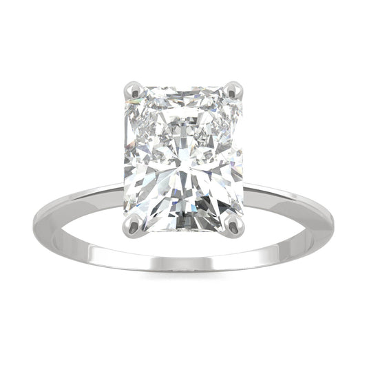 2.70 CTW DEW Radiant Moissanite Solitaire Engagement Ring in 14K White Gold