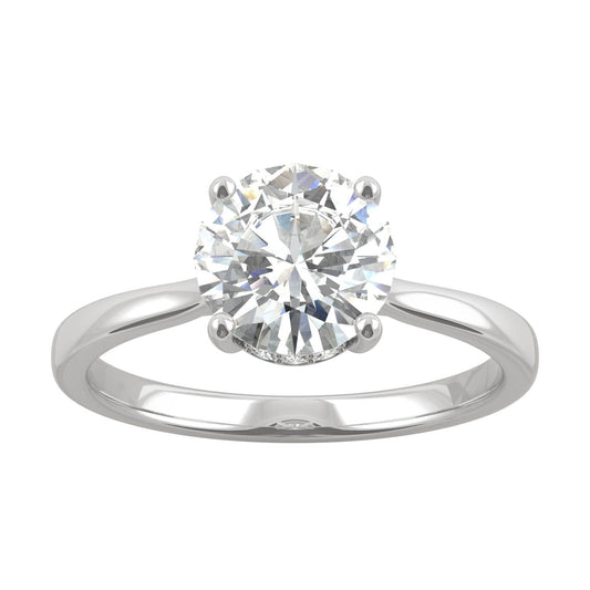 1.58 CTW DEW Round Moissanite Hidden Halo Engagement Ring in 14K White Gold