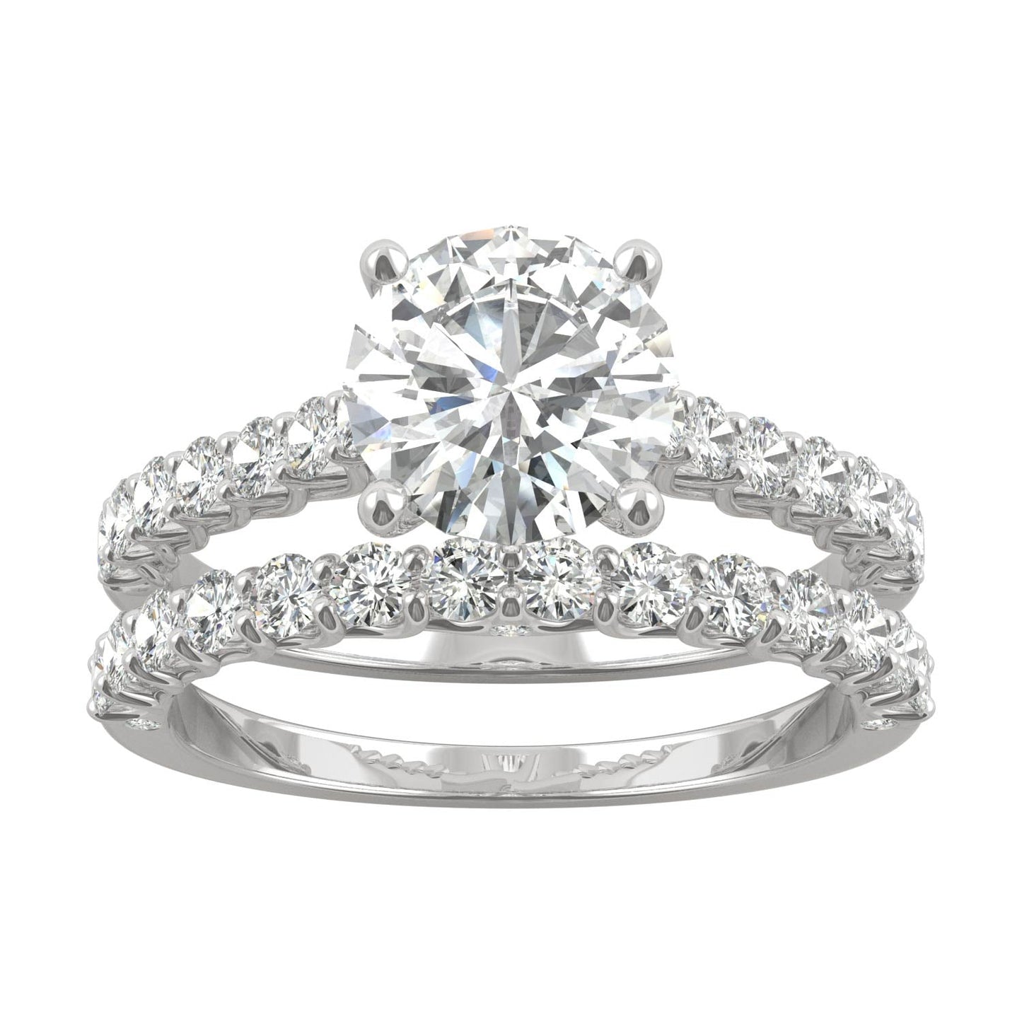 2.37 CTW DEW Round Moissanite Bridal Set in 14K White Gold