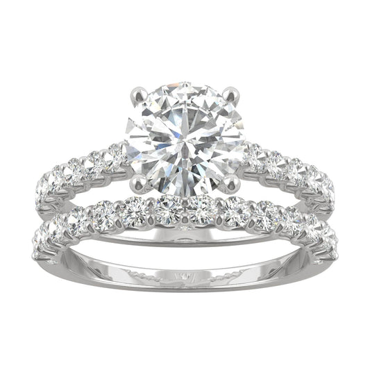 2.37 CTW DEW Round Moissanite Bridal Set in 14K White Gold