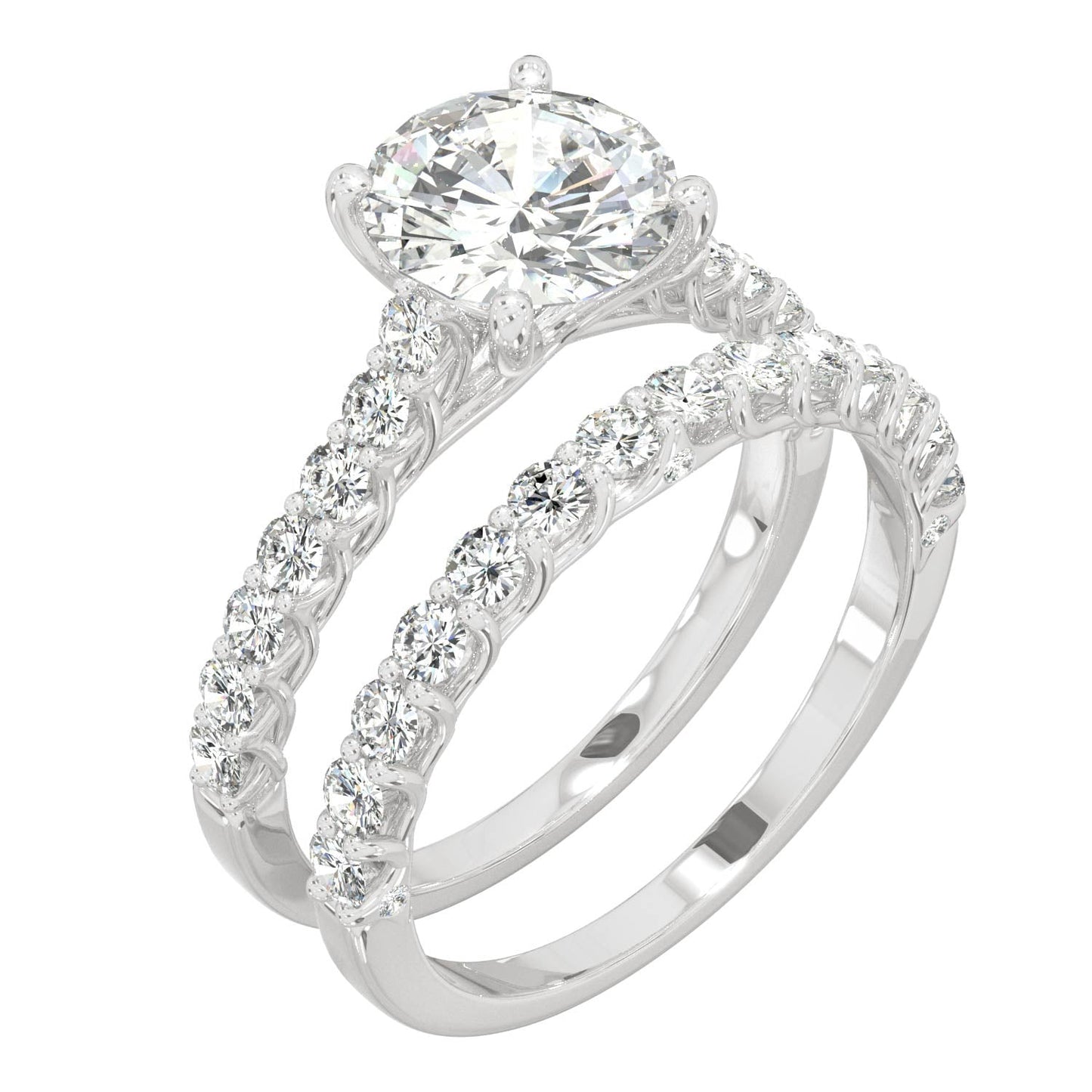 2.37 CTW DEW Round Moissanite Bridal Set in 14K White Gold