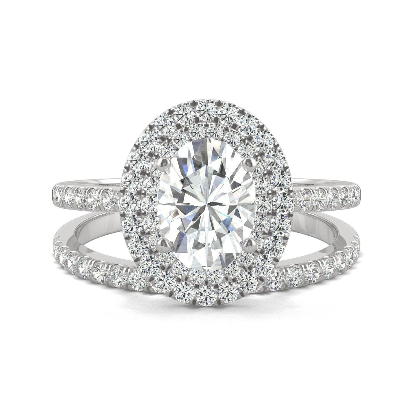 2.22 CTW DEW Oval Moissanite Halo Bridal Set in 14K White Gold