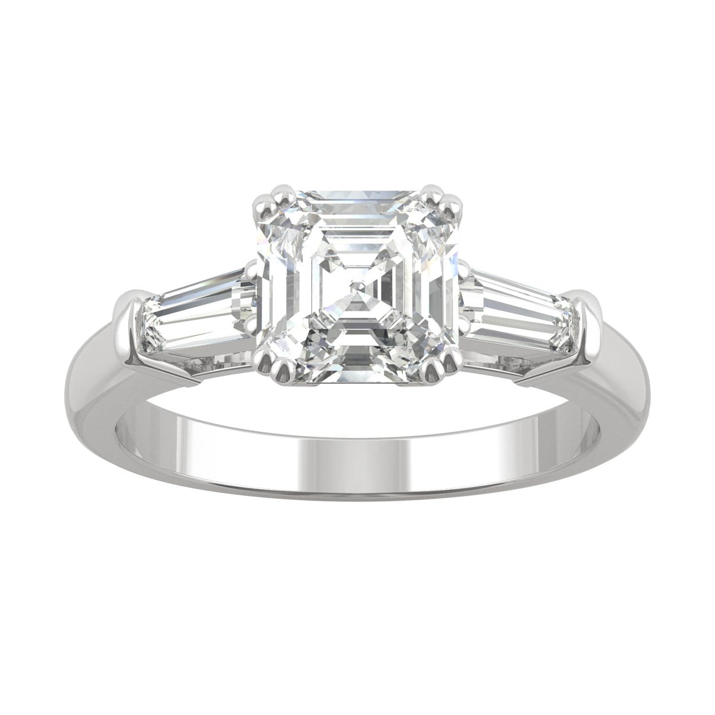 1.67 CTW DEW Asscher Moissanite Three-Stone Basket Ring in 14K White Gold