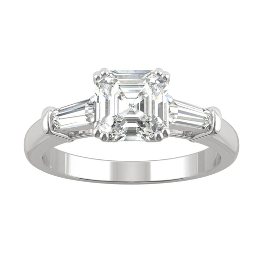 1.67 CTW DEW Asscher Moissanite Three-Stone Basket Ring in 14K White Gold