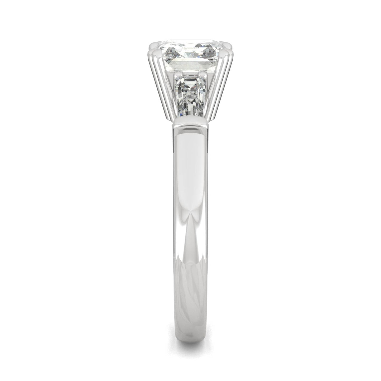 1.67 CTW DEW Asscher Moissanite Three-Stone Basket Ring in 14K White Gold