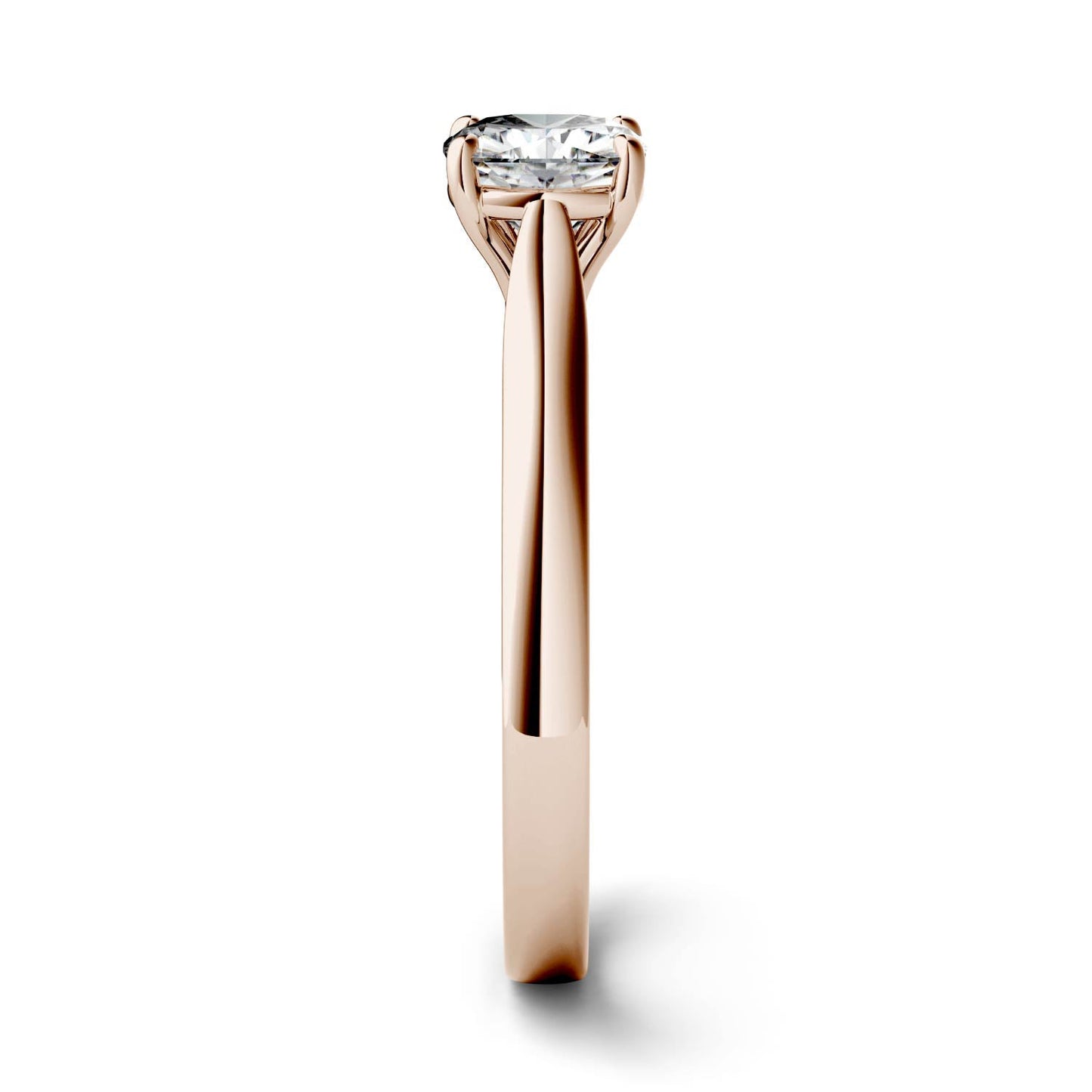 1.10 CTW DEW Cushion Moissanite Cathedral Solitaire Engagement Ring in 14K Rose Gold