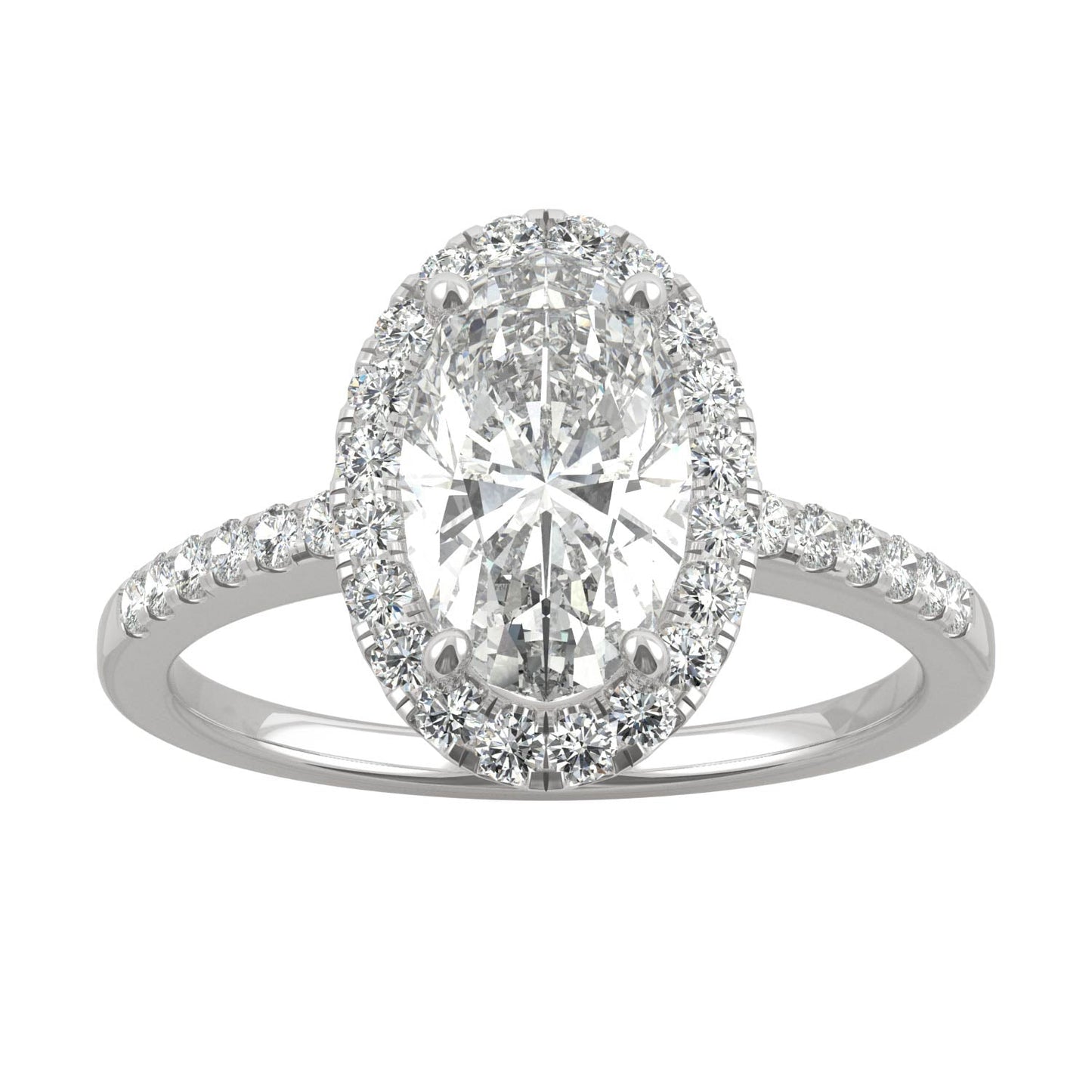 2.62 CTW DEW Elongated Oval Moissanite Halo Ring in 14K White Gold