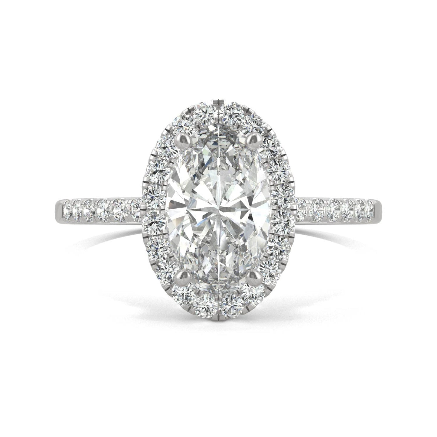 2.62 CTW DEW Elongated Oval Moissanite Halo Ring in 14K White Gold
