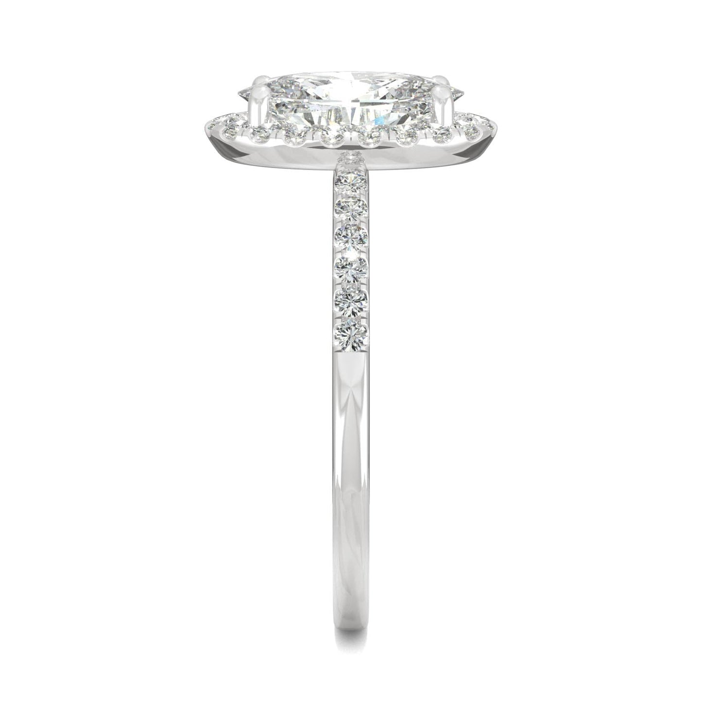 2.62 CTW DEW Elongated Oval Moissanite Halo Ring in 14K White Gold
