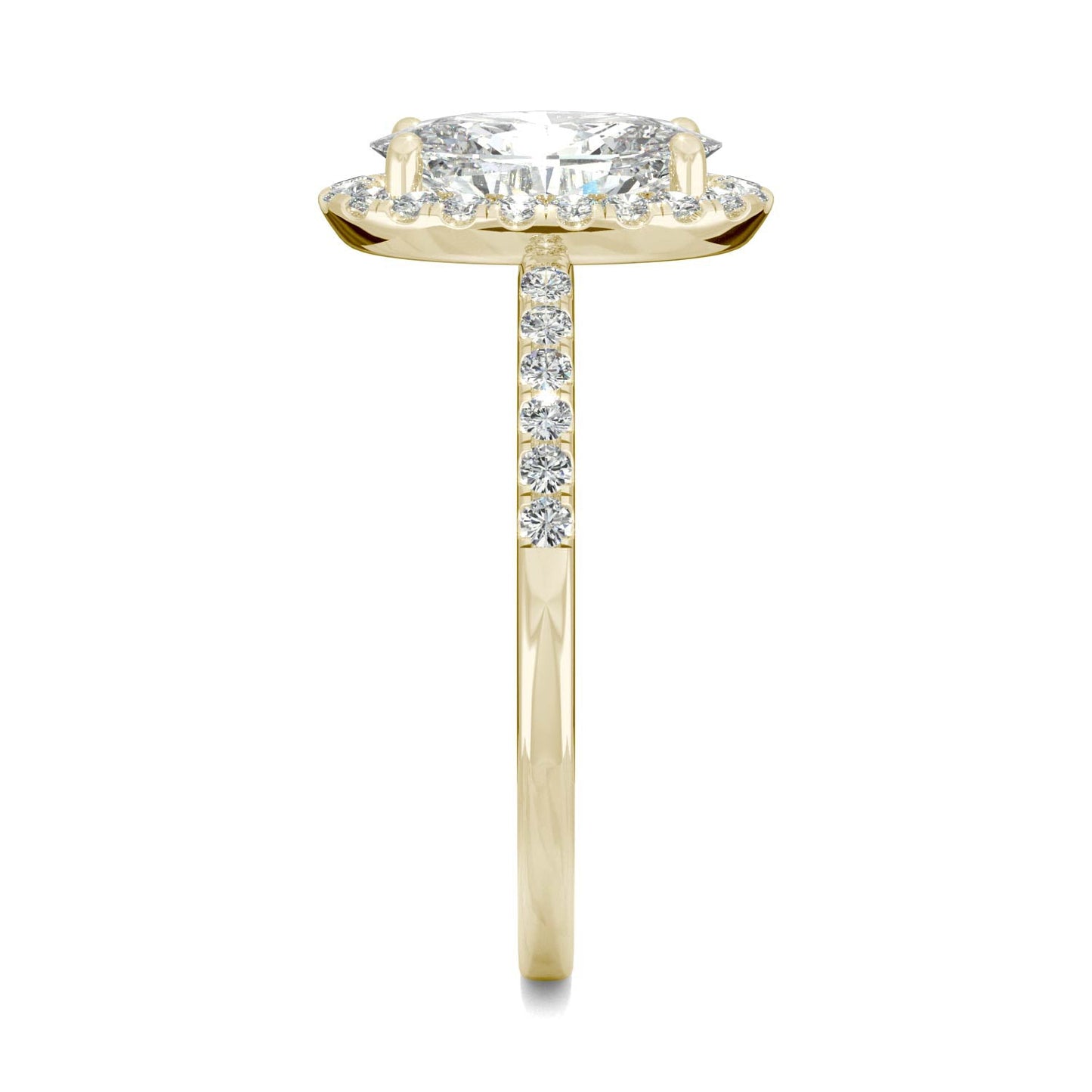 2.62 CTW DEW Elongated Oval Moissanite Halo Ring in 14K Yellow Gold