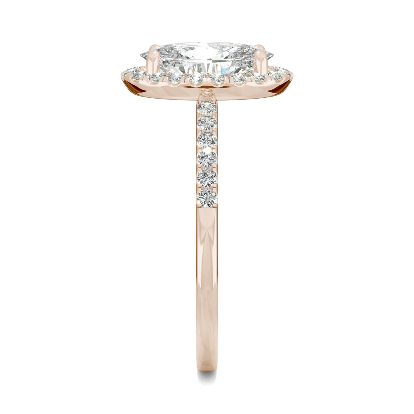 2.62 CTW DEW Elongated Oval Moissanite Halo Ring in 14K Rose Gold