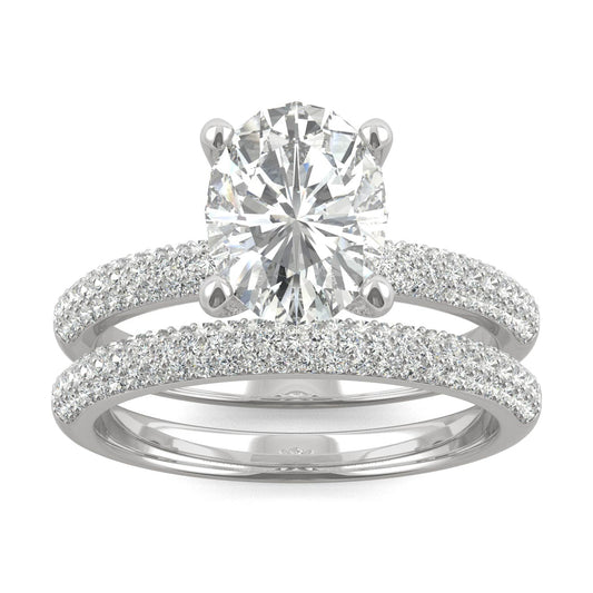 2.54 CTW DEW Oval Moissanite Side-Stone Bridal Set in 14K White Gold