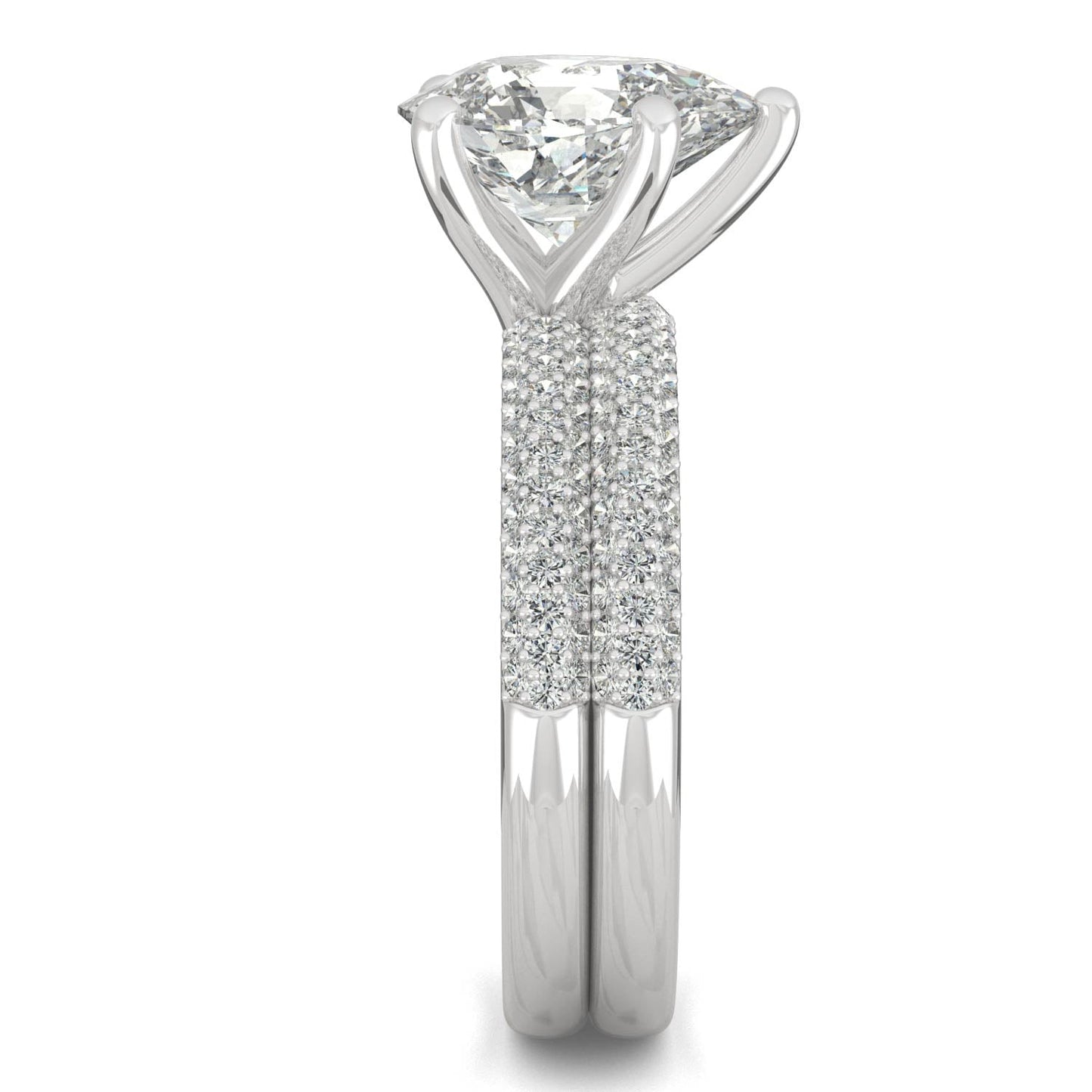 2.54 CTW DEW Pear Side-Stone Moissanite Bridal Set in 14K White Gold