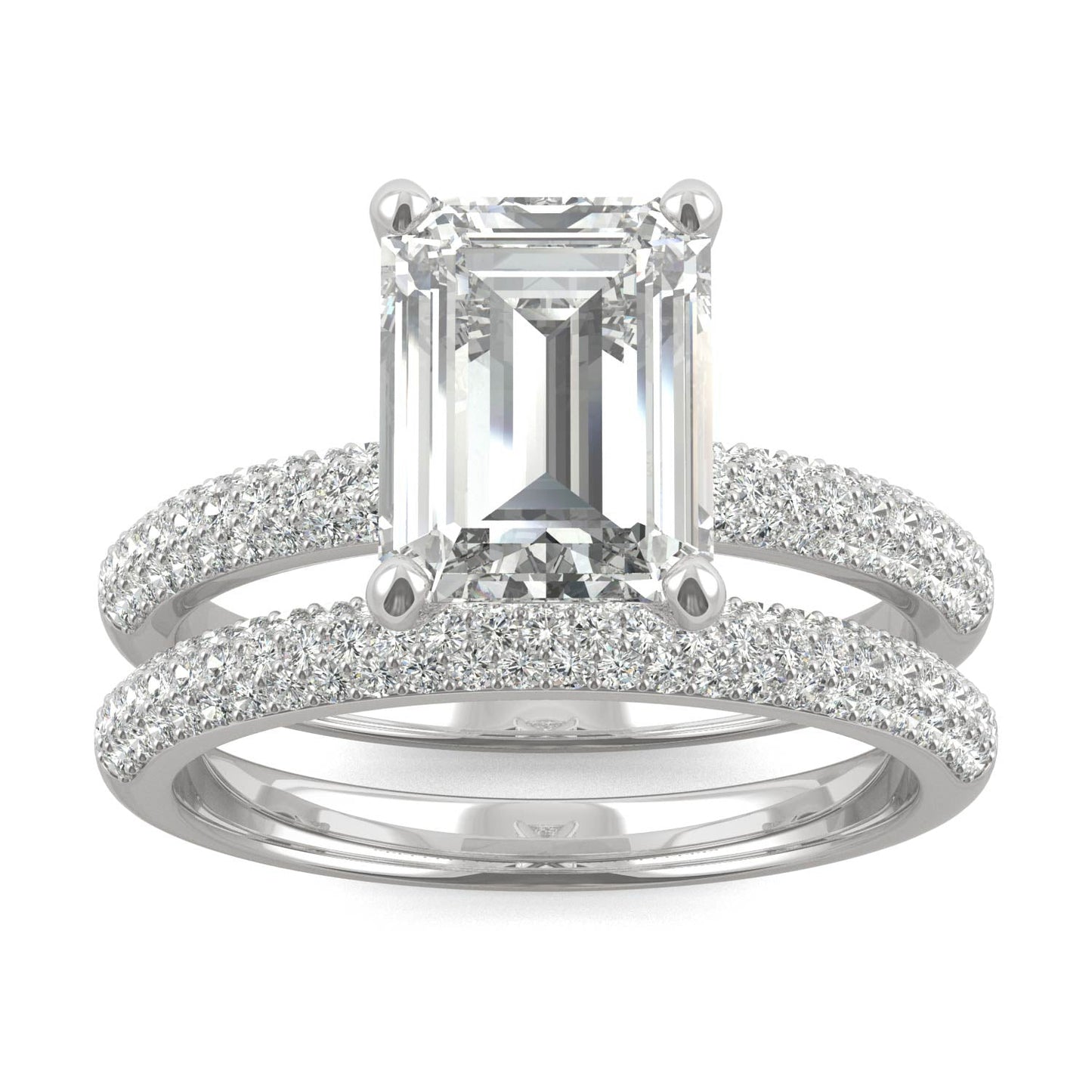 2.96 CTW DEW Emerald Moissanite Side-Stone Bridal Set in 14K White Gold
