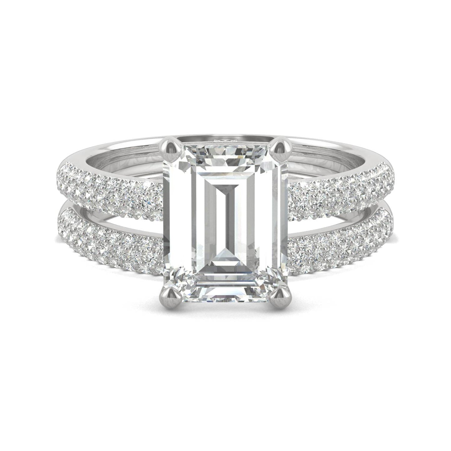 2.96 CTW DEW Emerald Moissanite Side-Stone Bridal Set in 14K White Gold