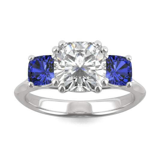 3.40 CTW DEW Cushion Moissanite Engagement Ring in 14K White Gold
