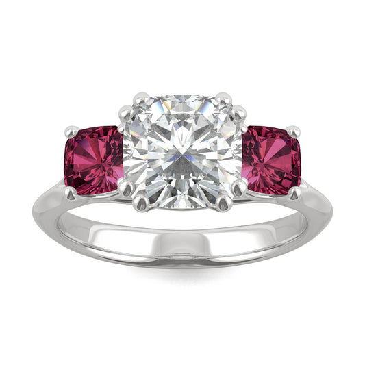 3.40 CTW DEW Cushion Moissanite Engagement Ring in 14K White Gold