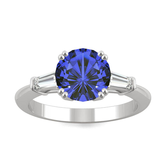 3.07 CTW DEW Round Sapphire Three-Stone Basket Ring in 14K White Gold