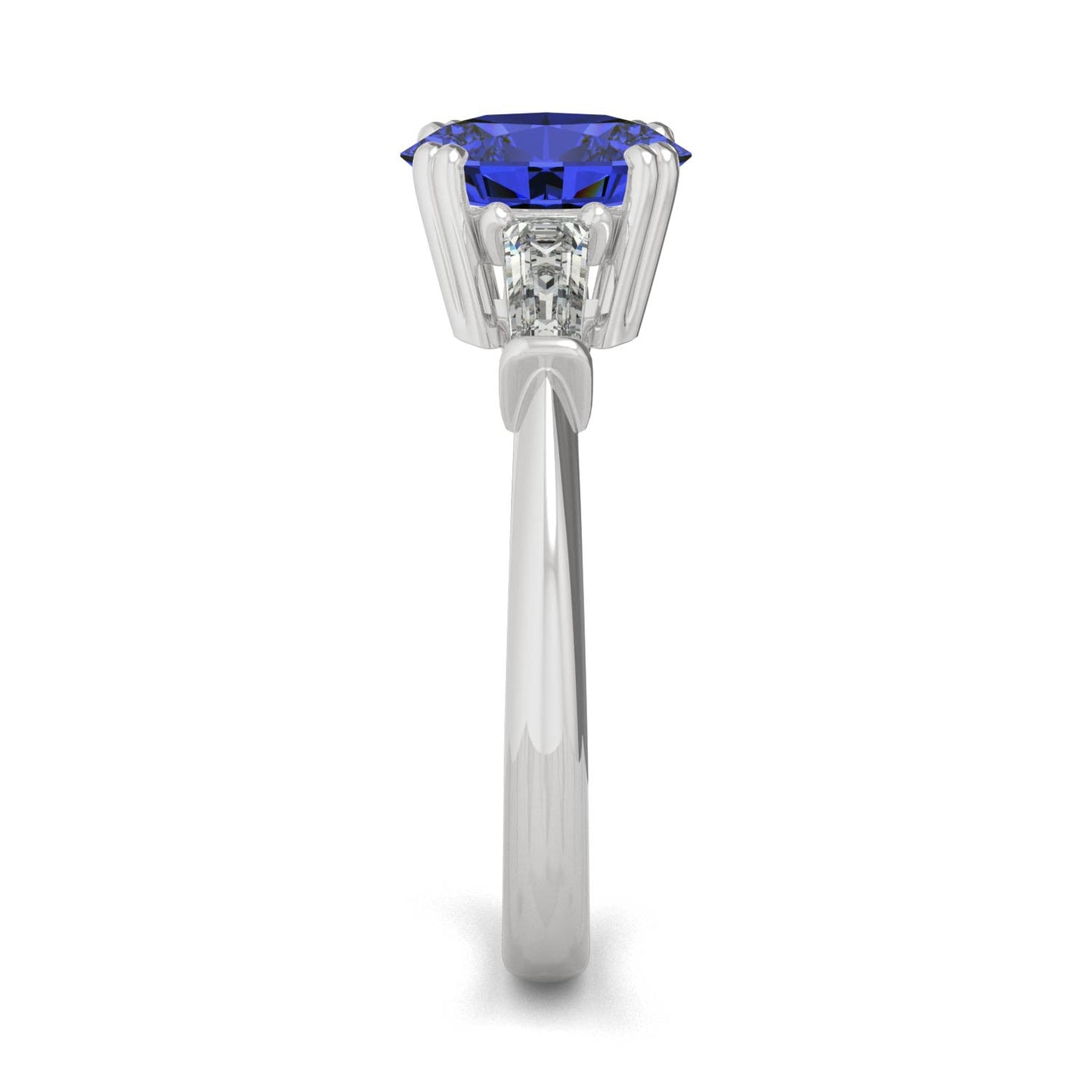 3.07 CTW DEW Round Sapphire Three-Stone Basket Ring in 14K White Gold