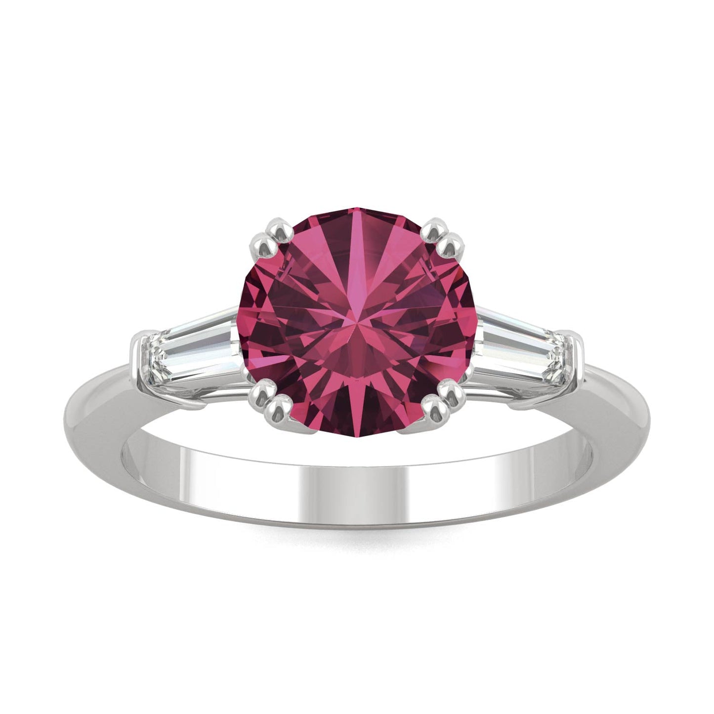3.07 CTW DEW Round Ruby Three-Stone Basket Ring in 14K White Gold