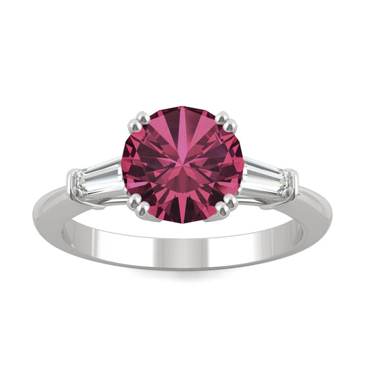 3.07 CTW DEW Round Ruby Three-Stone Basket Ring in 14K White Gold