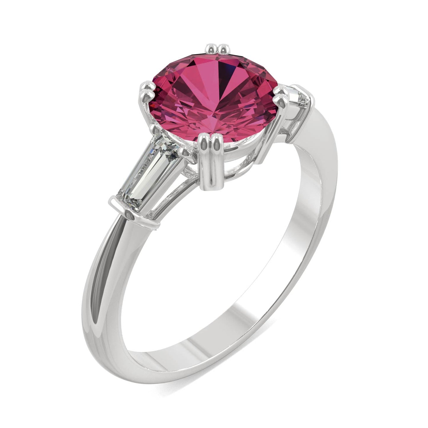 3.07 CTW DEW Round Ruby Three-Stone Basket Ring in 14K White Gold