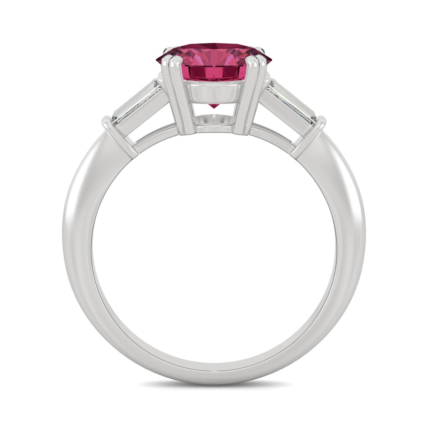 3.07 CTW DEW Round Ruby Three-Stone Basket Ring in 14K White Gold