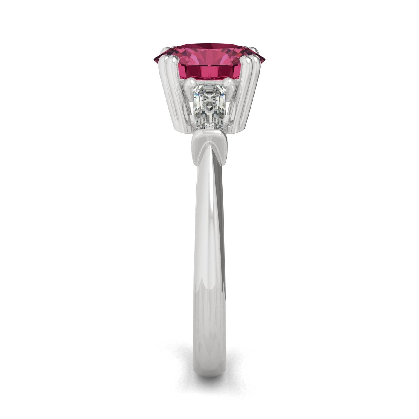 3.07 CTW DEW Round Ruby Three-Stone Basket Ring in 14K White Gold