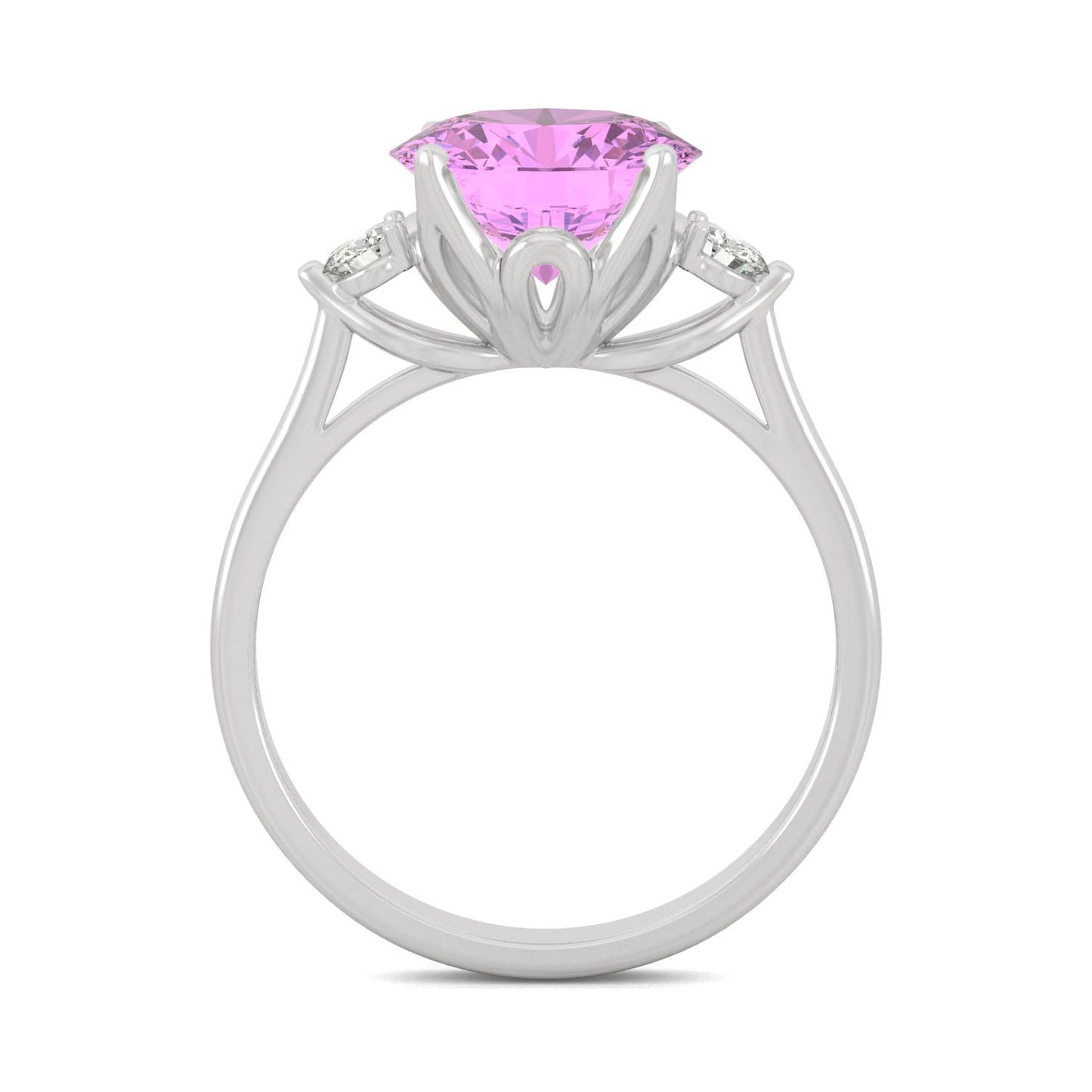 3.55 CTW DEW Round Pink Sapphire Engagement Ring in 14K White Gold