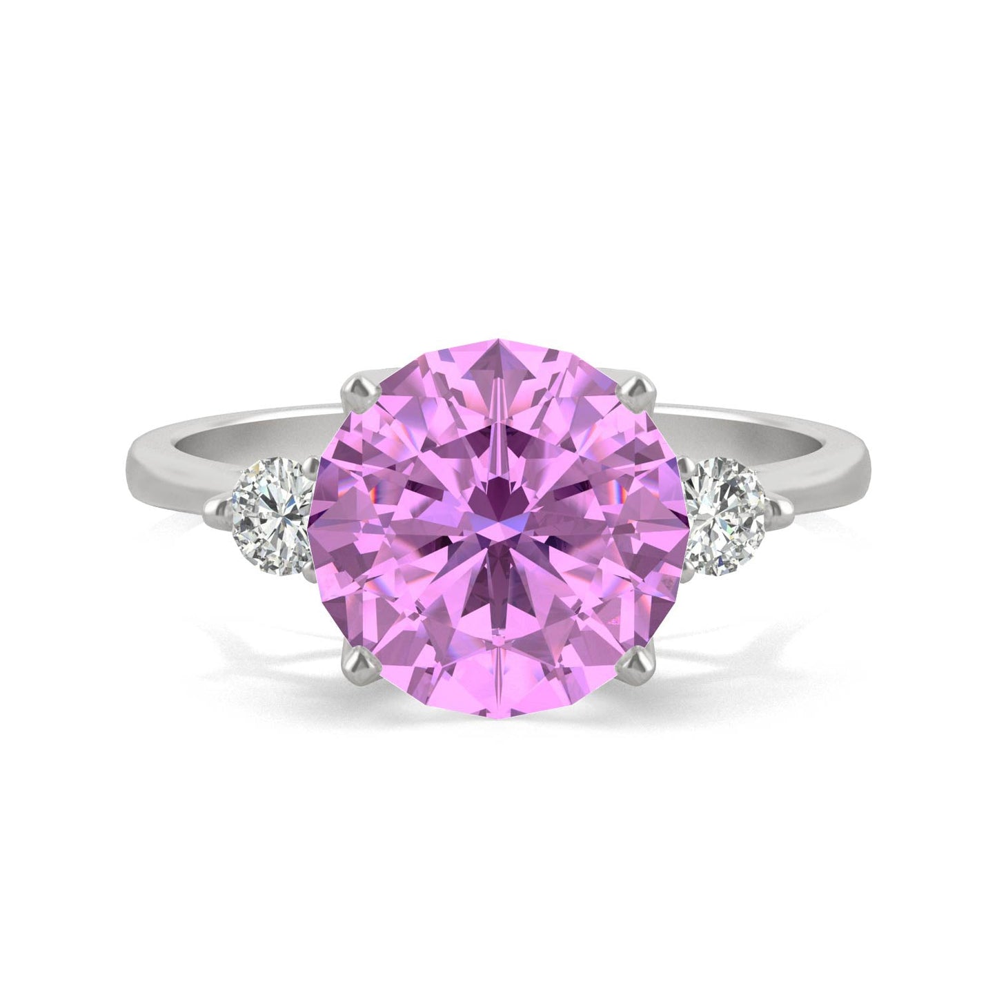 3.55 CTW DEW Round Pink Sapphire Engagement Ring in 14K White Gold