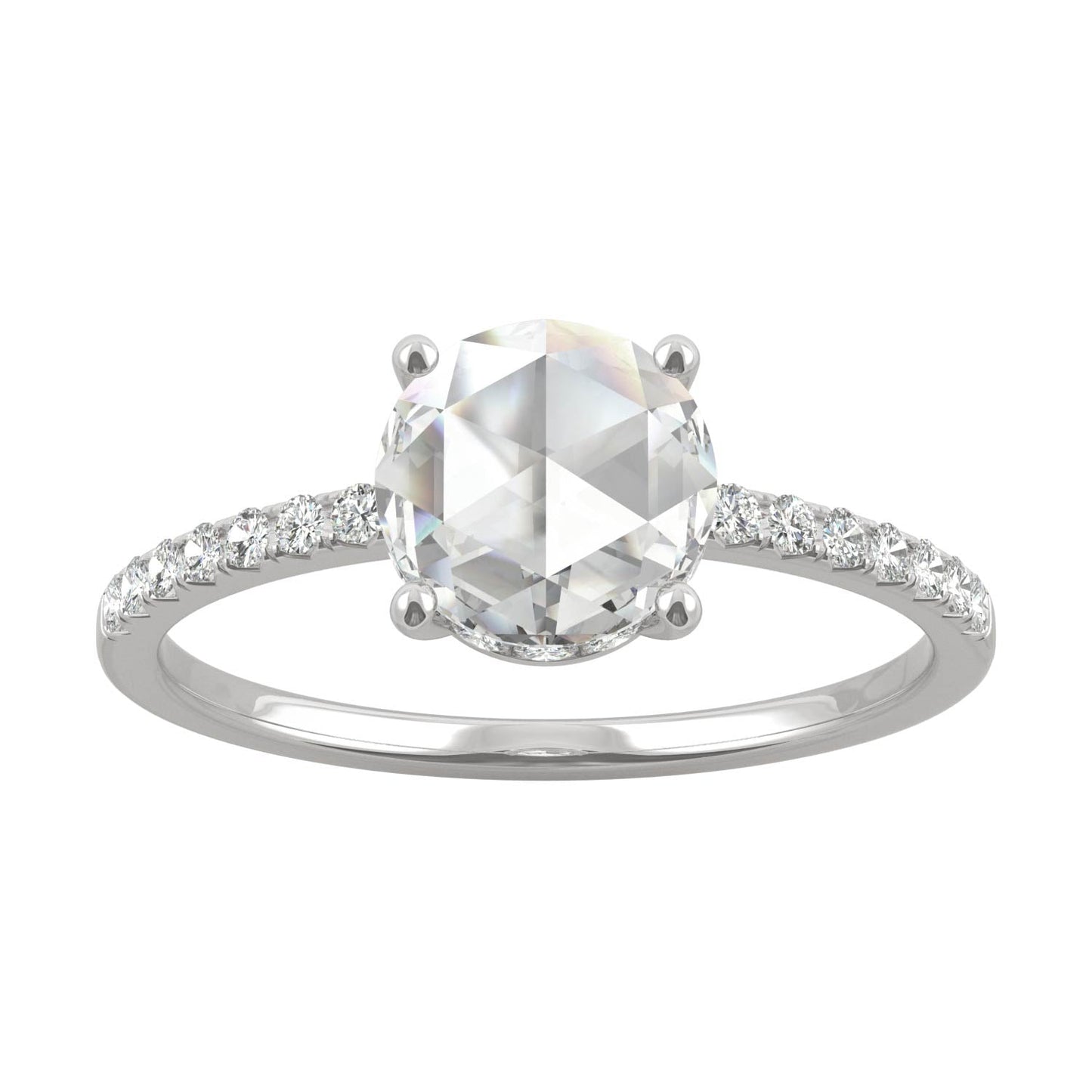 0.81 CTW DEW Round Rose-Cut Moissanite Engagement Ring in 14K White Gold
