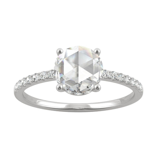 0.81 CTW DEW Round Rose-Cut Moissanite Engagement Ring in 14K White Gold