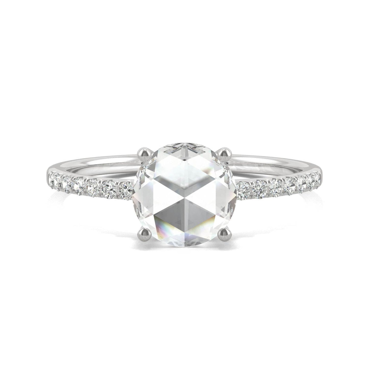 0.81 CTW DEW Round Rose-Cut Moissanite Engagement Ring in 14K White Gold