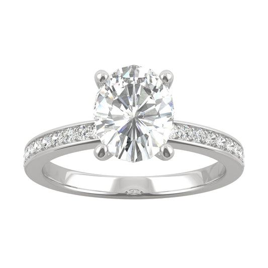 2.28 CTW DEW Oval Moissanite Engagement Ring in 14K White Gold