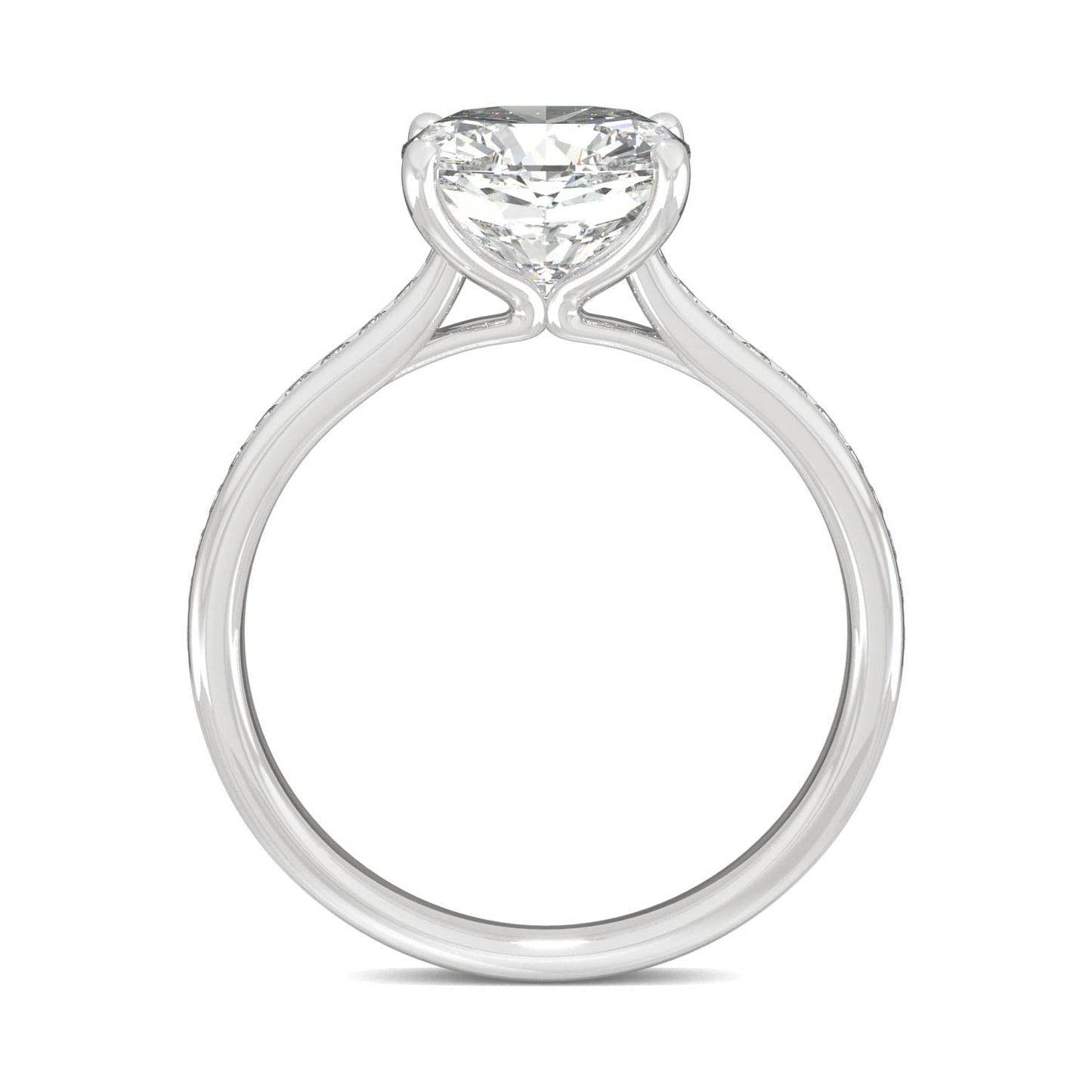 2.58 CTW DEW Cushion Moissanite Engagement Ring in 14K White Gold