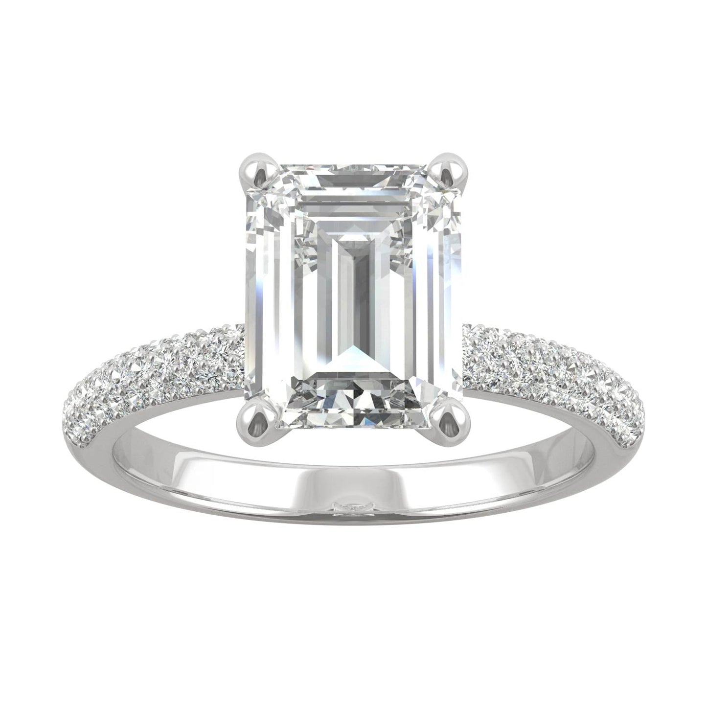 2.73 CTW DEW Emerald Moissanite Pave Engagement Ring in 14K White Gold